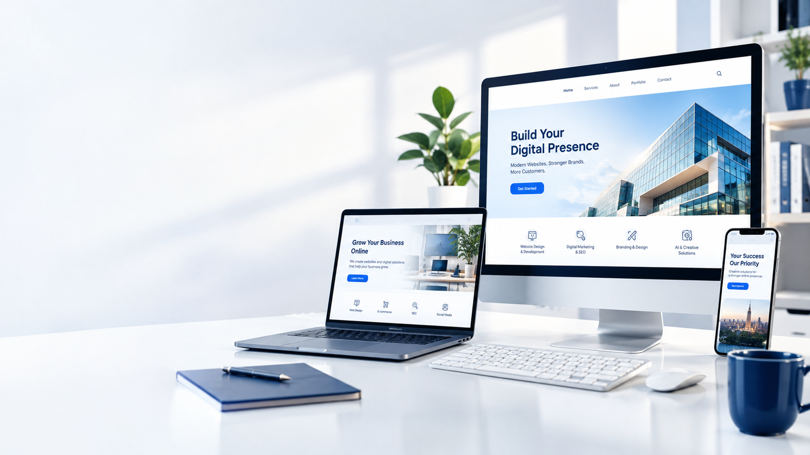 Modern digital workspace showcasing website design and development
