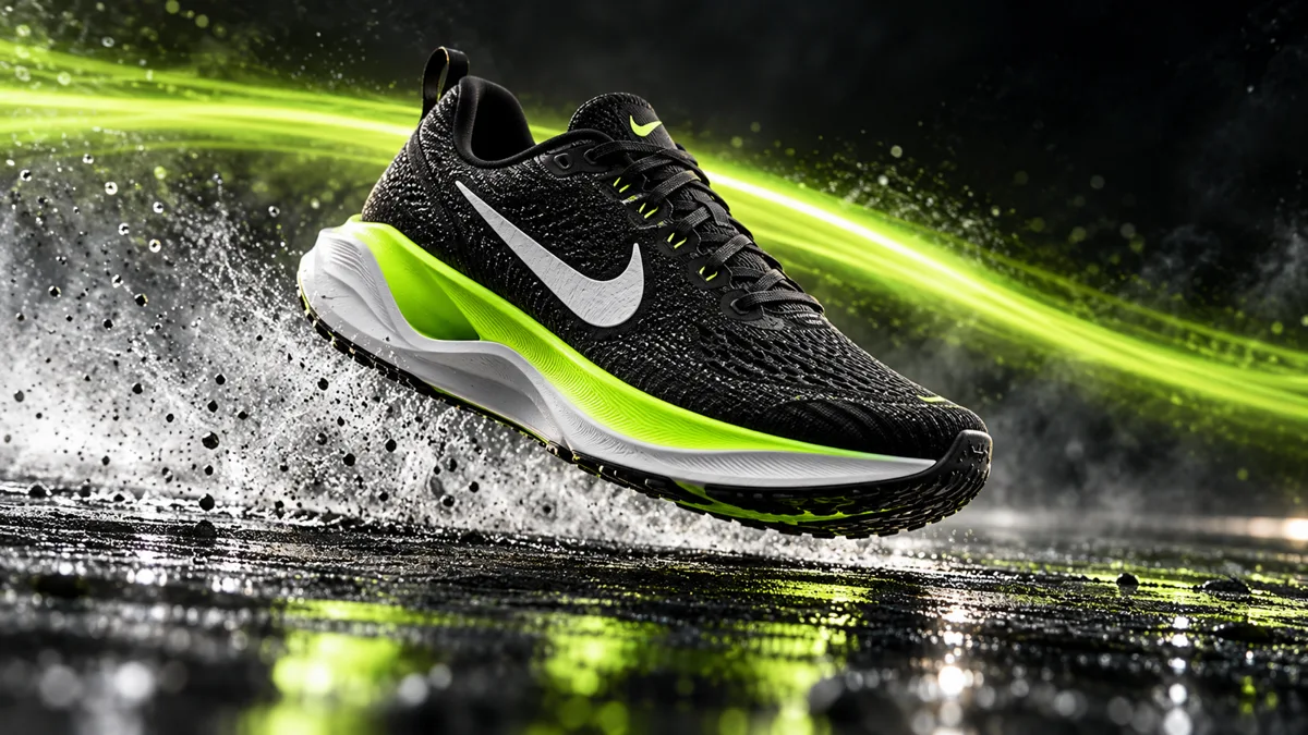 Citrus green sports shoe with dramatic water and light effects