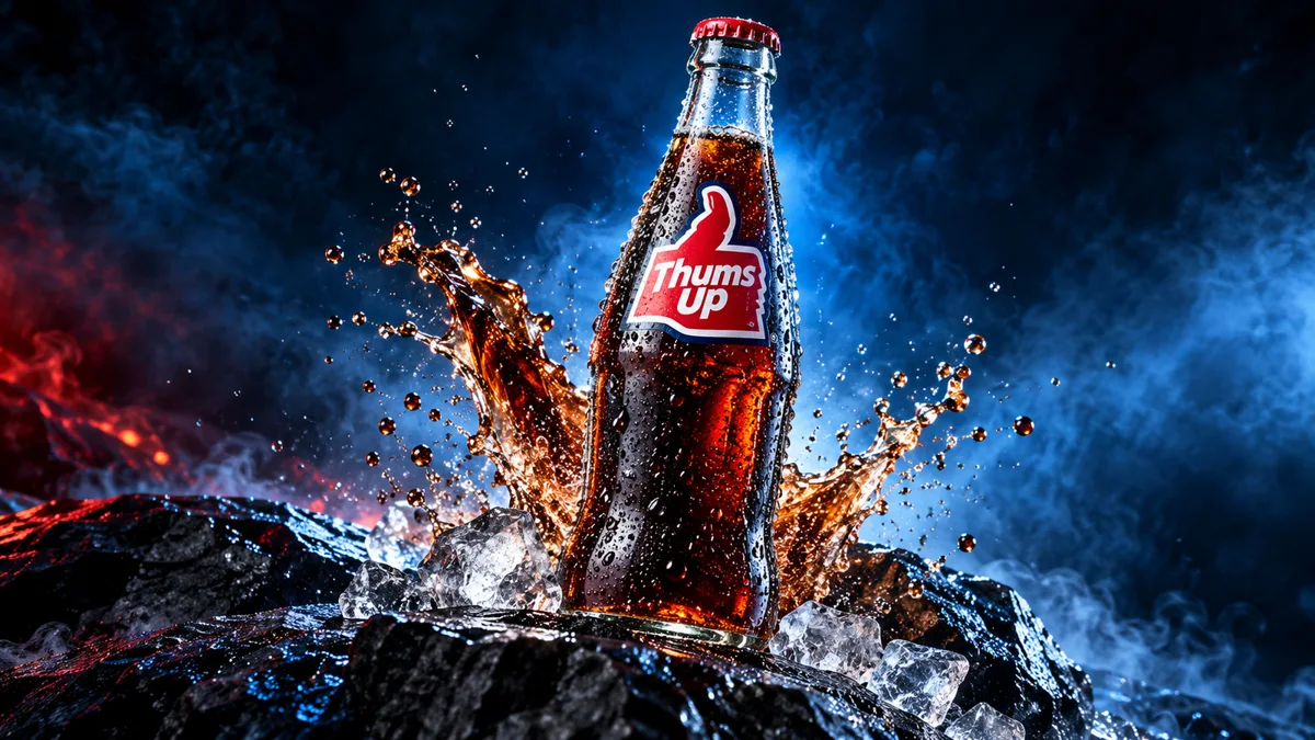 Cold beverage bottle in a cinematic splash