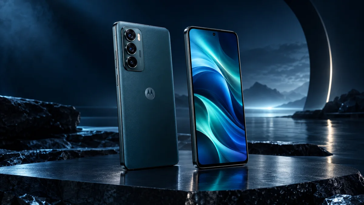 Smartphone product concept in a blue studio