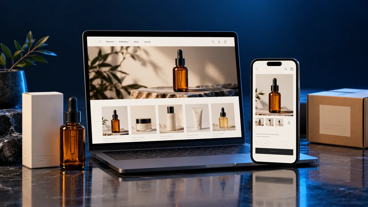 An online store and product campaign displayed on desktop and mobile