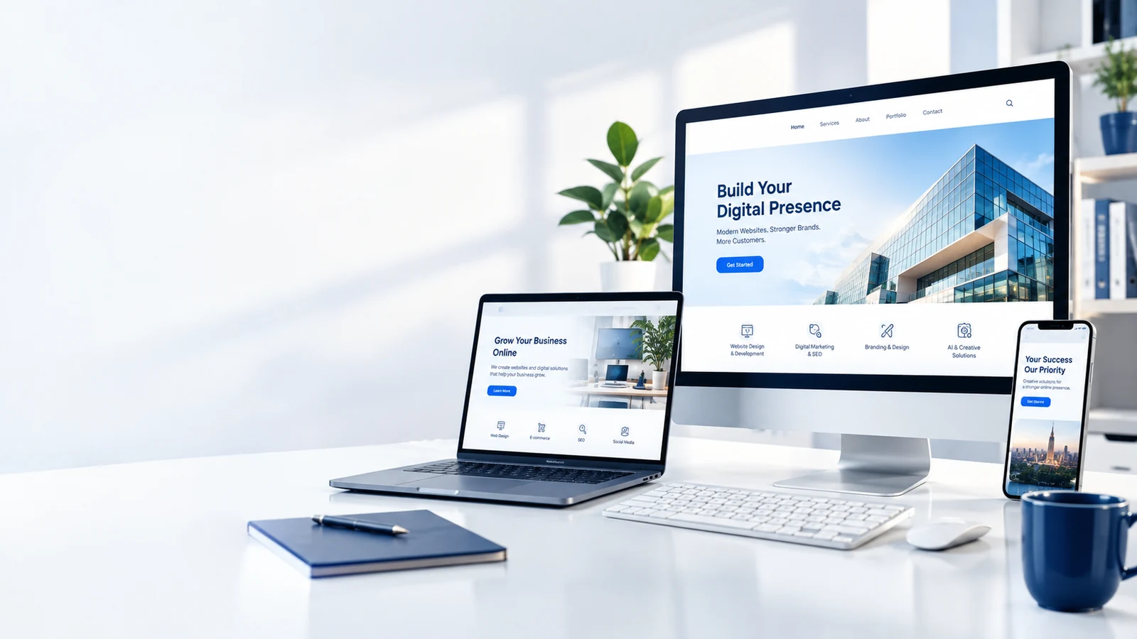 Modern digital workspace showcasing website design and development